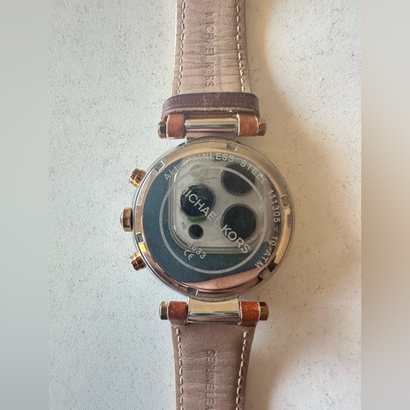 Michael Kors Parker Chronograph Tan Leather Watch - small womens (rose gold)